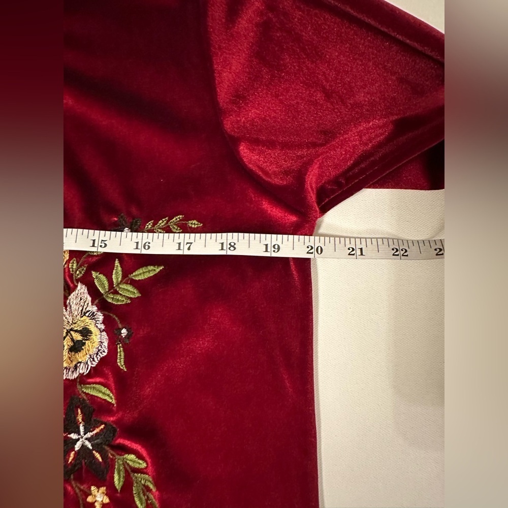 Parory Red Velvet Embroidered Open Front Cardigan Jacket Size 10 M Floral - Picture 11 of 13